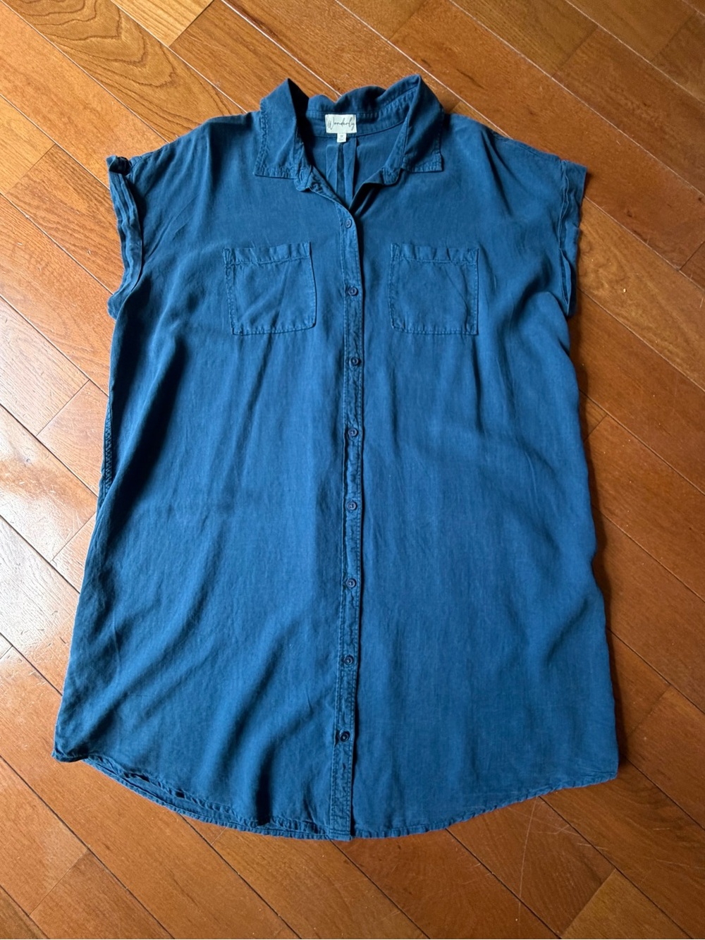 Wonderly Plus Size Blue Lyocell Button Front Tunic Shirt Top 1X
